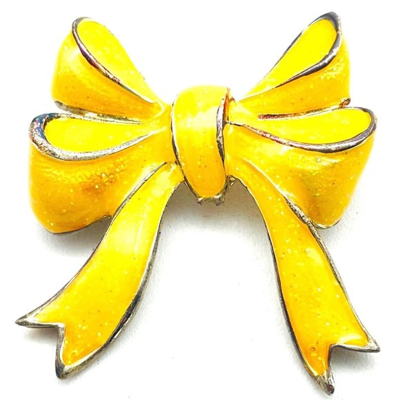 Vintage Tanya Creations Signed TC Bow Ribbon Enamel Pin Gold Tone Glittery - Picture 1 of 7